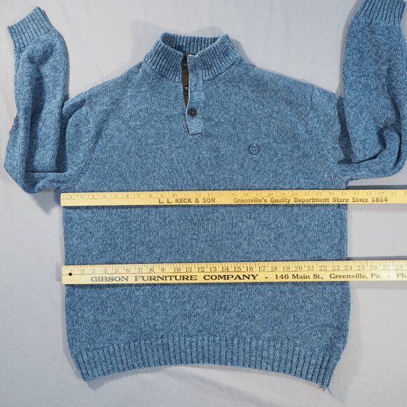 Chaps Sweater Mens Extra Large Blue Suede Elbow Patch Dad Preppy Retro Button - Picture 4 of 9